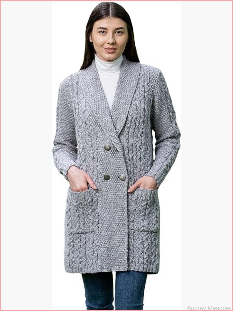 100% Merino Wool Shawl Collar Cardigan Coat With Pockets